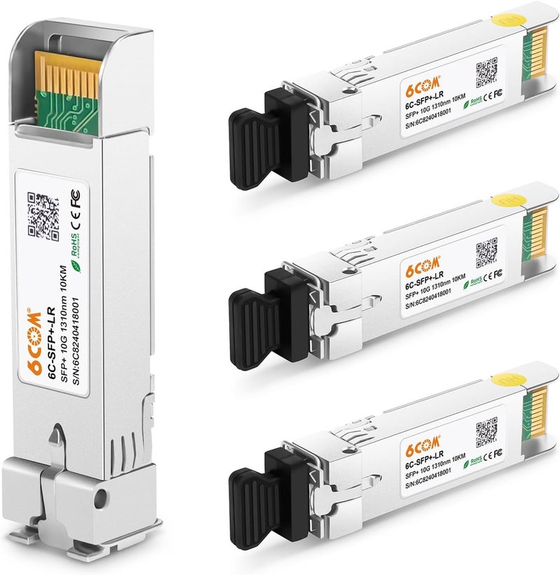6COM 4Pack 10GBase-LR SFP+ Transceiver, 10G Sfp Single Mode Module Duplex LC for Cisco SFP-10G-LR, Ubiquiti UF-SM-10G, D-Link, Supermicro, Netgear and Other Open Switch with DDM, 1310nm, 10km - Image 1